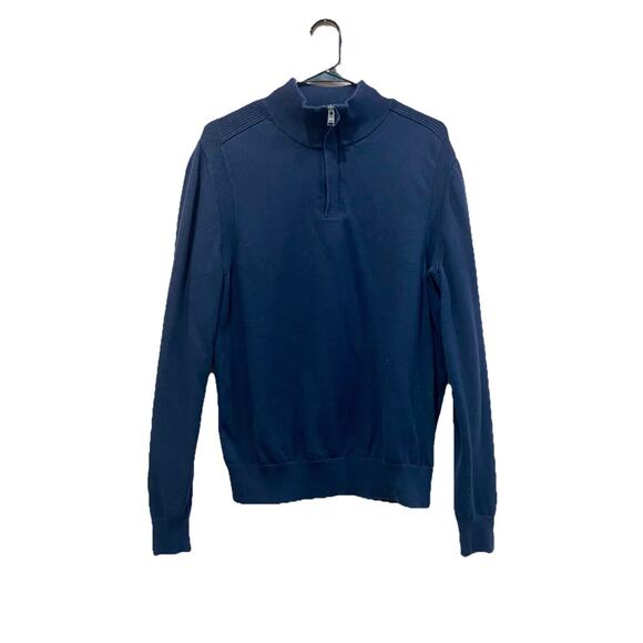 Hugo Boss Sweater 100% Wool grandpa Navy Blue Half Zip Sz M Classy Sophisticated - Picture 1 of 15